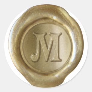 Sticker Rond Monogramme de sceau de cire - Or - Victorien M -