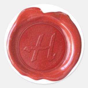Sticker Rond Monogramme de sceau de cire - Rouge - Artiste H -