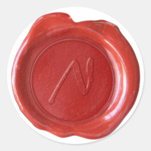Sticker Rond Monogramme de sceau de cire - Rouge - Artiste N -