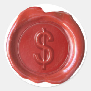 Sticker Rond Monogramme de sceau de cire - Rouge - Bold $ -