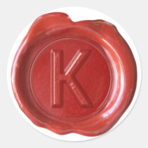 Sticker Rond Monogramme de sceau de cire - Rouge - Bold K -