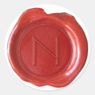 Sticker Rond Monogramme de sceau de cire - Rouge - ModernSlim N