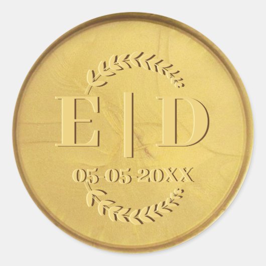 Sticker Rond Monogramme de Sceau d'or Date Feuilles botaniques (Devant)