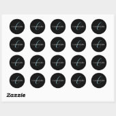 Sticker Rond Monogramme de script cursif éditable Noir Bleu Bla (Feuille)