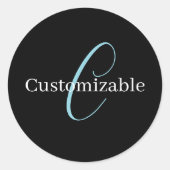Sticker Rond Monogramme de script cursif éditable Noir Bleu Bla (Devant)