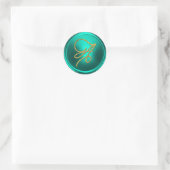 Sticker Rond Monogramme de script doré avec initiales turquoise (Sac)