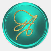 Sticker Rond Monogramme de script doré avec initiales turquoise (Devant)