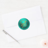 Sticker Rond Monogramme de script doré avec initiales turquoise (Enveloppe)