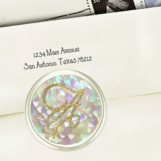 Sticker Rond Monogramme de script doré TOUTES INITIALES Blanc c
