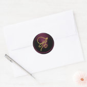 Sticker Rond Monogramme de script doré TOUTES INITIALES prune f (Enveloppe)