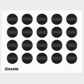 Sticker Rond Monogramme de script élégant noir et or (Feuille)