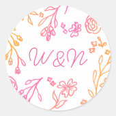 Sticker Rond Monogramme de script floral simple rose orange (Devant)