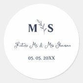 Sticker Rond Monogramme de script marine bleue futur mr & mrs  (Devant)