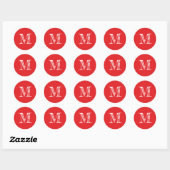 Sticker Rond Monogramme de script moderne initial rouge brillan (Feuille)