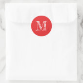 Sticker Rond Monogramme de script moderne initial rouge brillan (Sac)