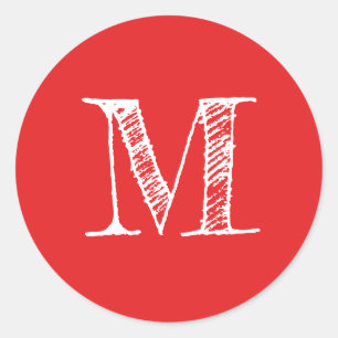 Sticker Rond Monogramme de script moderne initial rouge brillan