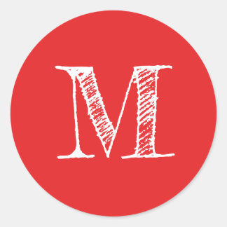Sticker Rond Monogramme de script moderne initial rouge brillan