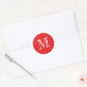 Sticker Rond Monogramme de script moderne initial rouge brillan (Enveloppe)