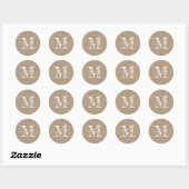 Sticker Rond Monogramme de script moderne Kraft initial (Feuille)
