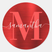 Sticker Rond Monogramme de signature en feuille rouge (Devant)
