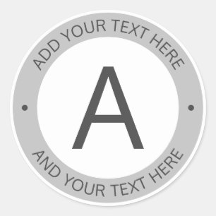 Sticker Rond Monogramme de style logo moderne   Blanc et gris