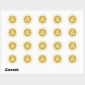 Sticker Rond Monogramme de style Logo Or/Blanc moderne (Feuille)