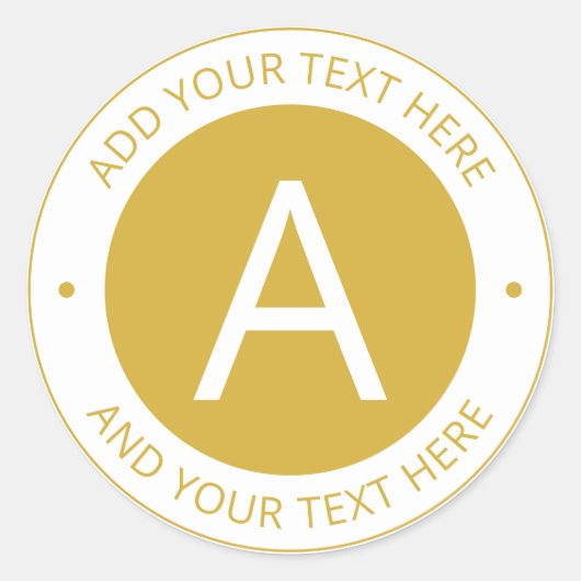 Sticker Rond Monogramme de style Logo Or/Blanc moderne (Devant)