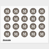 Sticker Rond Monogramme de texture de bois rustique (Feuille)