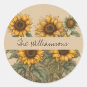 Sticker Rond Monogramme de tournesol rustique délicat (Devant)