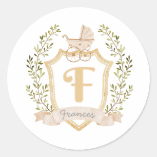 Sticker Rond Monogramme de transport de bébé F   Neutre