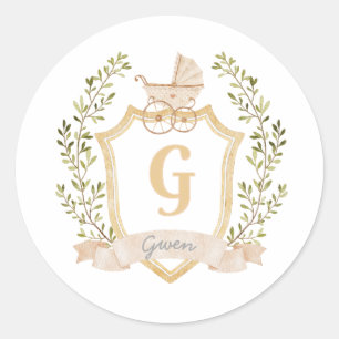 Sticker Rond Monogramme de transport de bébé G   Neutre