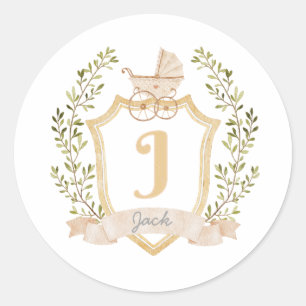 Sticker Rond Monogramme de transport de bébé J   Neutre
