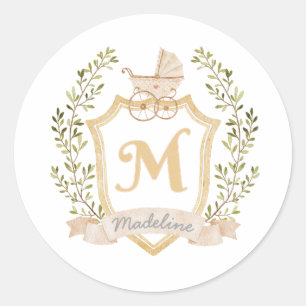 Sticker Rond Monogramme de transport de bébé M   Neutre