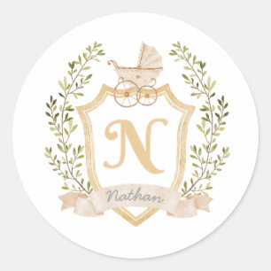 Sticker Rond Monogramme de transport de bébé N   Neutre