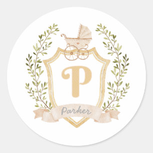 Sticker Rond Monogramme de transport de bébé P   Neutre