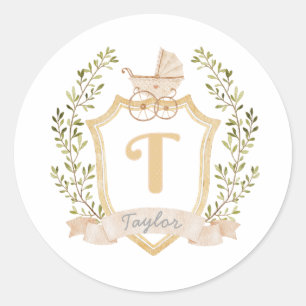 Sticker Rond Monogramme de transport de bébé T   Neutre