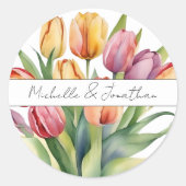 Sticker Rond Monogramme de tulipe d'aquarelle (Devant)