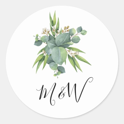 Sticker Rond Monogramme de verdure à l'aquarelle simple (Devant)