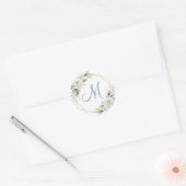 Sticker Rond Monogramme de verdure florale bleue poussiéreuse é (Enveloppe)
