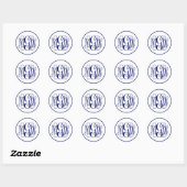 Sticker Rond Monogramme de vigne bleue de la Marine blanche, do (Feuille)