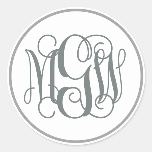 Sticker Rond Monogramme de vigne de charbon blanc, do-it-yourse (Devant)