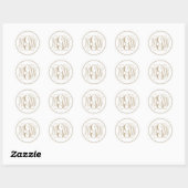Sticker Rond Monogramme de vigne kaki blanc en script, fond à f (Feuille)