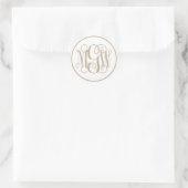 Sticker Rond Monogramme de vigne kaki blanc en script, fond à f (Sac)