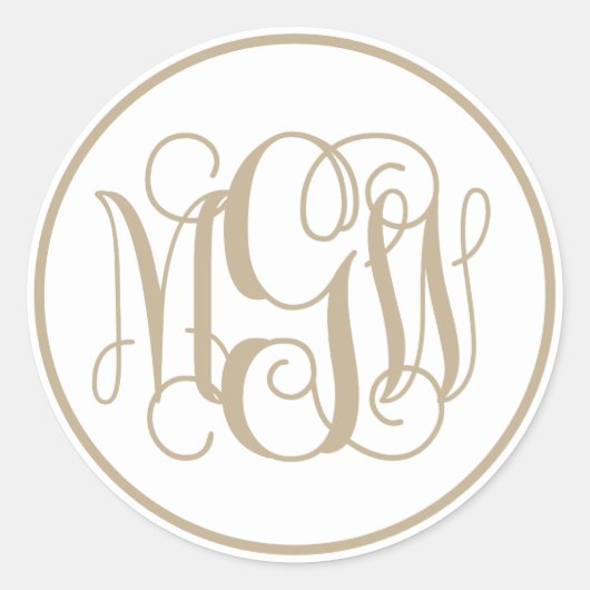 Sticker Rond Monogramme de vigne kaki blanc en script, fond à f (Devant)