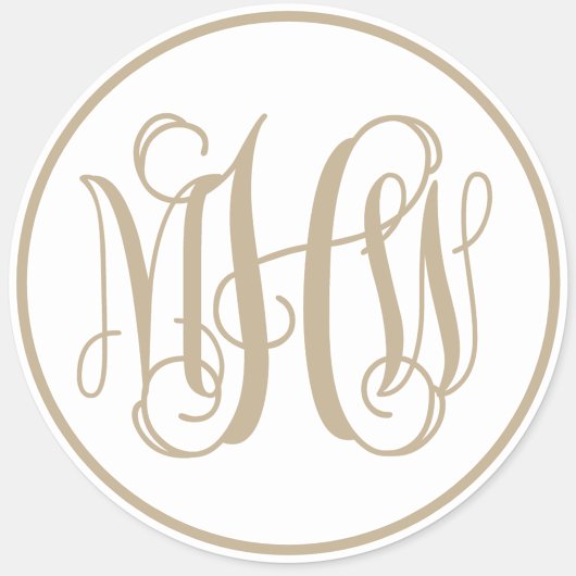 Sticker Rond Monogramme de vigne kaki blanc en script, fond à f