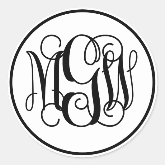 Sticker Rond Monogramme de vigne noire blanche, do-it-yourself  (Devant)