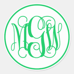 Sticker Rond Monogramme de vigne vert émeraude blanc écriture m