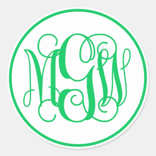 Sticker Rond Monogramme de vigne vert émeraude blanc écriture m (Devant)