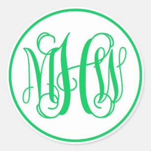 Sticker Rond Monogramme de vigne vert émeraude blanc écriture m