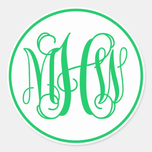 Sticker Rond Monogramme de vigne vert émeraude blanc écriture m (Devant)